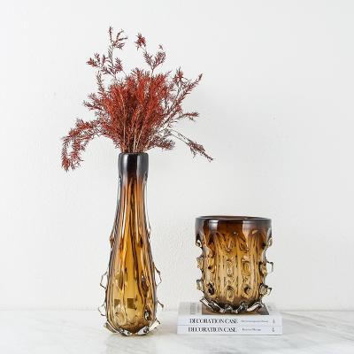 China Wholesale Modern Glass Vase Home Decoration Flower High Grade Brown Handmade Glass Vase for sale