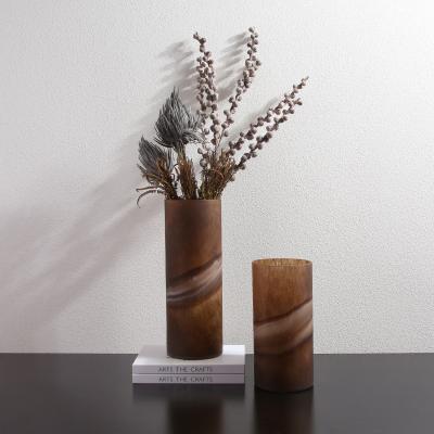 China Modern Nordic Home Large Antique Brown Flower Accessories Decoration Stocked Glass Vases For Home Decor for sale