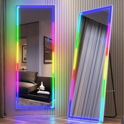 China RGB LED Wall Mounted Free Standing Floor Hanging Mirror Full Body Lit Full Body Mirror With Lights for sale