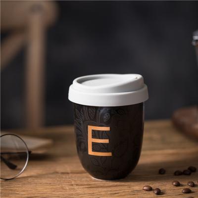 China Viable The Latest Design Black Ceramic Coffee Travel Mug Custom Logo Drinkware Camping Double Wall Small Mugs With Lid for sale