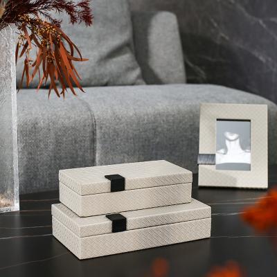 China Wholesale Luxury Decorative Wooden Box Morden Leather Jewelry Decor Boxes Jewelry Storage Box For Home Decor for sale