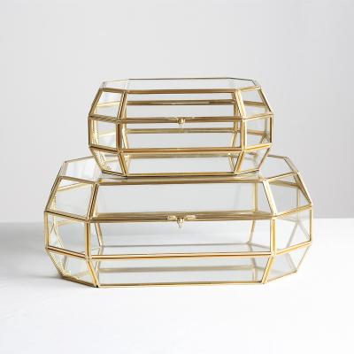 China High Quality Gold Geometric Mirror Desktop Decor Jewelry Trinket Stored Glass Storage Box For Home Decor for sale