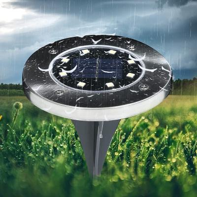 China Garden Hot Sale 8 12 16 LED waterproof lawn Patio pathway garden stainless Steel Solar Powered Led Light Disk Ground Light for sale