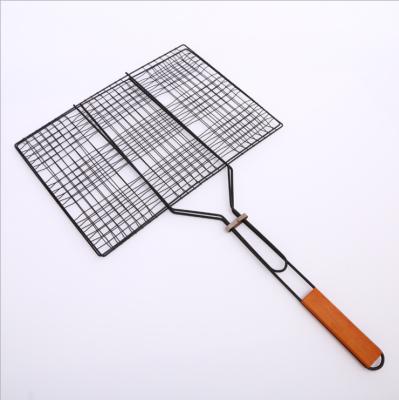 China High Quality Wooden Handle Grill Basket BBQ Grill Basket Outdoor Non-Stick Grill Mesh For Family Party Place Or Leisure Time With Friends for sale