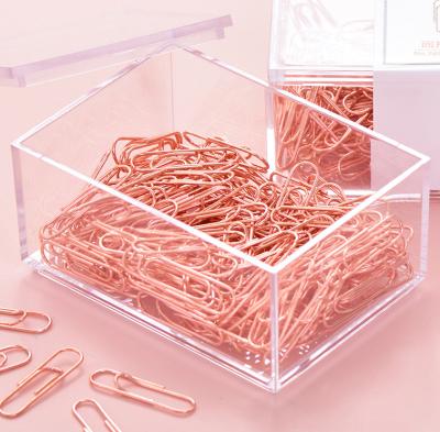 China Rose Gold Paper Clips Promotional Eco-friendly 28mm in Plastic Box, Paper Clip Holder for Office Supplies Desk Organizer for sale