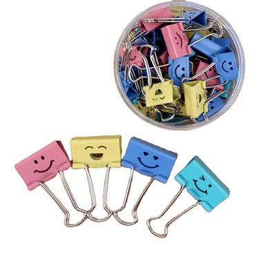 China Office Paper Binding 48pcs Assorted Color Binder Clips with Lovely Cute Hollow Smile Face for Office and Home Use for sale