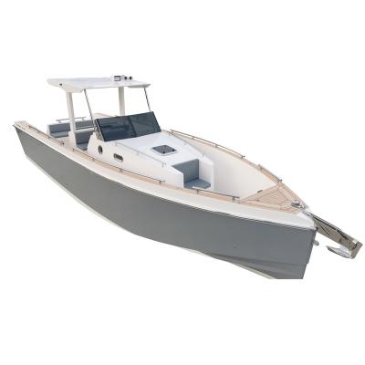 China Fiberglass CE Certified European Design 28ft Fiberglass Leisure Yacht / Fishing Boat With Twin Outboard Engines for sale