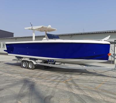 China 2022 Latest Design Fiberglass Sport Boat With Twin 200HP Outboard Motors for sale