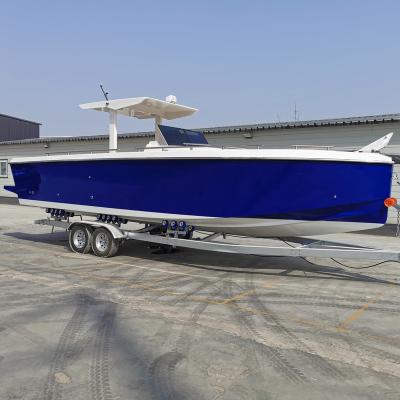 China Fiberglass Best Seller 28ft Fiberglass Leisure Fishing Boat With AC And Electric Toilet for sale