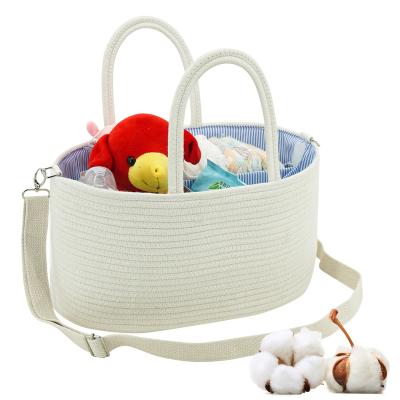 China Amazon Hot Sale Baby Storage Organizer Large Cotton Rope Diaper Cart Nursery Storage Basket with Removable Inserts for sale