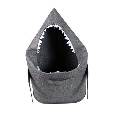 China Kids Gray Felt Flat Baby Storage Basket Fold Laundry Shark Basket For Organization for sale