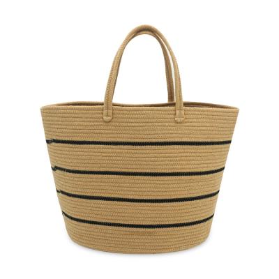 China Decorative Large Folding Clothes Hamper Cotton Rope Woven Basket Shopping Bags Storage Tote Basket With Handles for sale