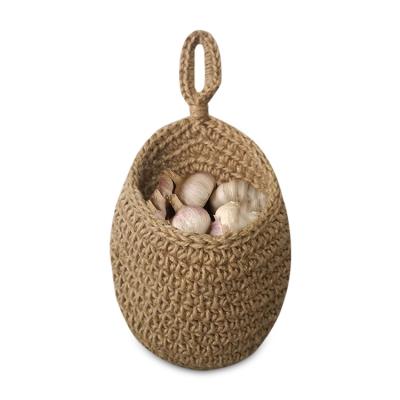 China Sustainable Natural Decorative Hanging Kitchen Wall Jute Storage Basket Foldable Woven Set for sale