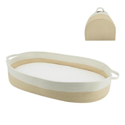 China Storage Fashion Cotton Rope Baby Basket Woven Changing Nappy Basket Cotton Rope Basket With Foam Pad for sale