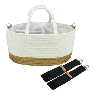 China Portable High Capacity Nursery Storage Bin Baby Diaper Caddy Tote Bag Cotton Rope Diaper Organizer With Strap 100% Woven for sale