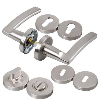 China Brushed round door 201# 304# stainless steel rosette cylinder round escutcheon door lever/key/WC handles lock set for sale