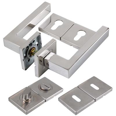 China Square cover 201 304 stainless steel tube mirror polish square lever door handles lock set with cylinder/key/WC square escutcheon for sale