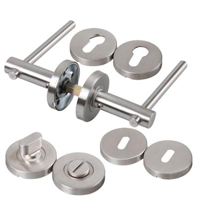 China 201# 304# Stainless Steel Round Door/Key/WC Round Brushed Finish Round Cylinder Rosette Cylinder Knob Escutcheon Door Handle Set for sale