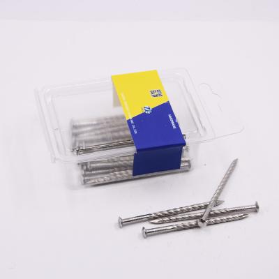 China Stainless Steel Plastic Box Packing For DIY Shop Flat Head Spiral Shank Brushed Stainless Steel Concrete Nails for sale