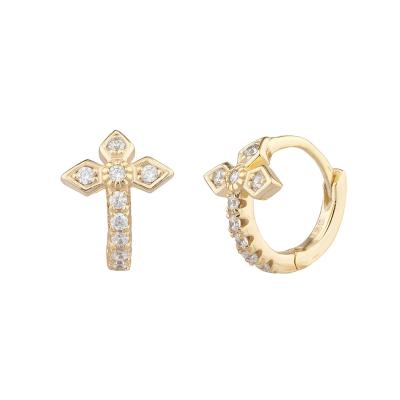 China 925 sterling silver crystal earrings TRENDY real gold fashion jewelry mini cross huggies earring for sale