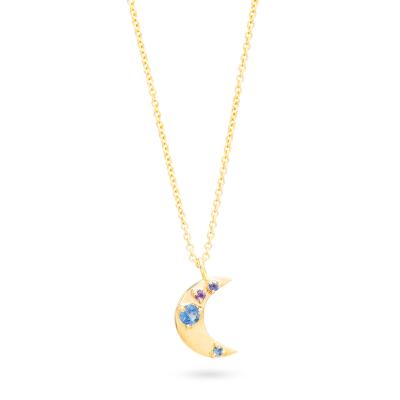 China TRENDY Custom Necklaces s925 Crescent Moon Gemstone Necklace Silver Gold Plated for sale