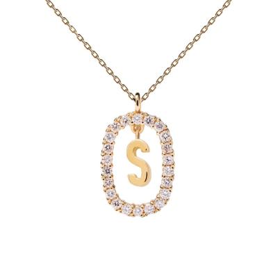 China FASHIONABLE Lady Necklaces Sparkle CZ Floating Initial Necklace S925 Gold Plated Necklace Jewelry for sale