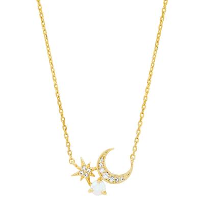 China TRENDY Lady Necklaces Gold Sparkle Crescent Moon and Star Necklace s925 Opal Necklace for sale