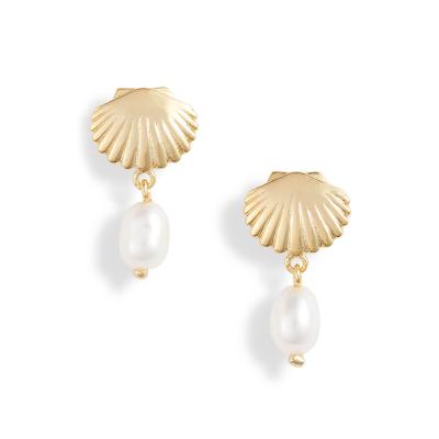 China FASHIONABLE Jewelry 925 Sterling Silver Freshwater Pearl Earrings Seashell Earrings Gold Drop for sale