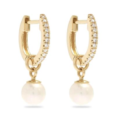 China TRENDY vintage pave CZ huggies earrings silver 925 freshwater pearl drop earrings women's fashion jewelry for sale