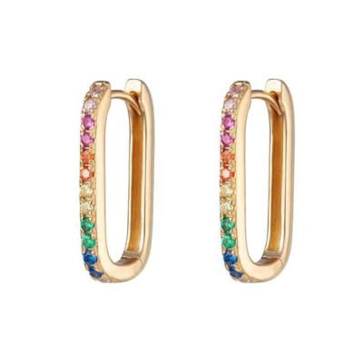 China FASHIONABLE rainbow u geometric huggies jewelry circle earrings 18k gold oval earrings for women joyeria for sale