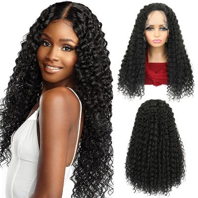 China Factory Price Water Wave Deep Wave 13x4x1 Lace Front Wig Deep Wave Natural Blonde Synthetic Wigs With Middle Part Lace Headband Wigs for sale