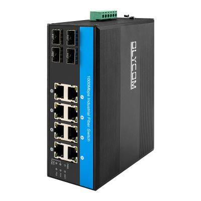 中国 DC48V ギガビット インダストリアルイーサネット PoEファイバー スイッチ 8 RJ45 4FP 10/100/1000Mbps 販売のため