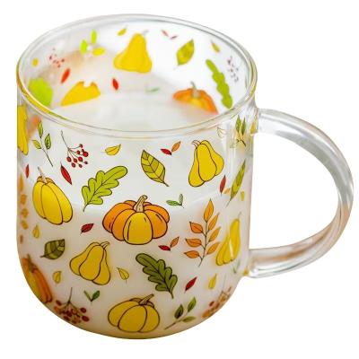 China Relief carving hot and cold resistant INS lemon borosilicate glass water juice mug printed glass milk top cup for sale