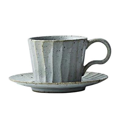 China Japan style handmade ceramic coffee cup with saucer tea cup simple creative art retro afternoon cup couples cup for sale