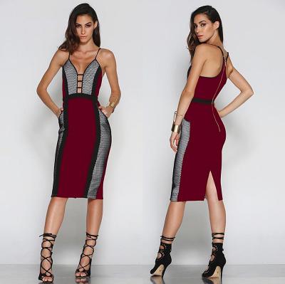 China Multi Color Draped Bodycon Dress V Neck , Formal Womens Bandage Dresses for sale