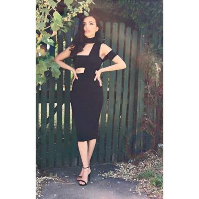 China Neck Hanging Strapless Black Dress , Bodycon Bandage Skirt One Shoulder for sale