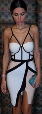 China White And Black Cut Out Bandage Dress For Party / Cocktail / Club for sale