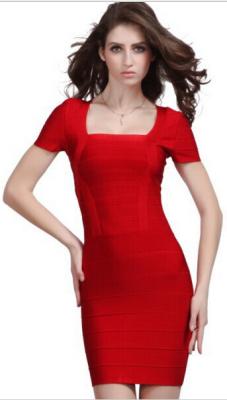 China Adults Short Sleeve Bodycon Dress , Red Bandage Dress With Sleeves for sale