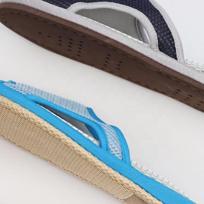 China Fashion trend striped couple canvas female house slippers indoor thick unique non-slip slides for sale