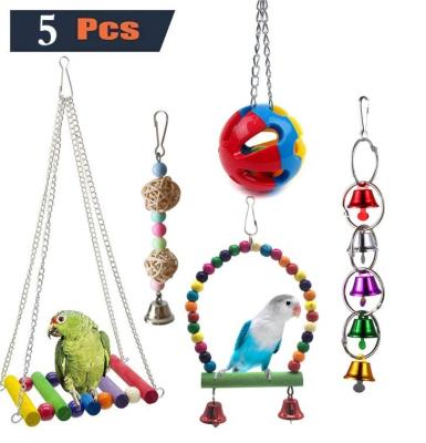 China Amazon Bird Chew Bite Toy Parts Foraging Hanging Nest Viable Natural Wooden Birds Swing Parrot Bird Toys For Cage for sale