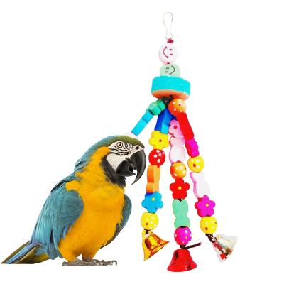 China Viable New Arrival Colorful Pine Wood Parrot Bird Toys Bird Toy Parts With Bell For Canary Yellow Cage for sale