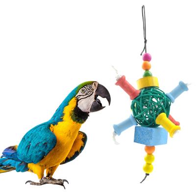 China Wholesale Natural Stocked Pine Wood Bird Swing Parrot Toys Chew Parts Rattan Ball Bird Toys Parrot Hanging In The Cage for sale