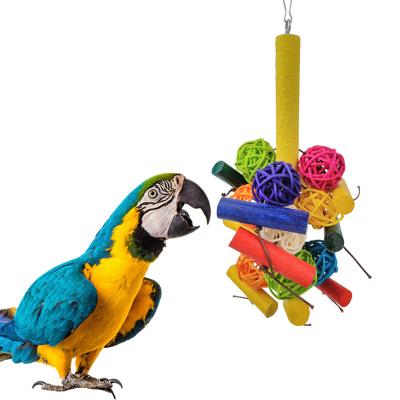 China Amazon Hot Selling Stocked Natural Canary Yellow Swing Cage Wooden Parrot Toys Rattan Ball Bird Toys Accessories for sale