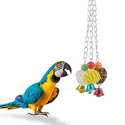 China Amazon Viable Hot Selling Natural Parrot Toy Parts Bird Toy With Ring Bell Rattan Ball Parrot Chew Toys for sale