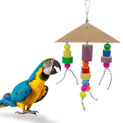 China Wholesale Stocked Natural Wooden Bird Swing Toys Parrot Toys Quartz Sand Bird Toys Hang In The Cage for sale