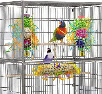 China Stocked Hot Sale 3PCS Natural Wooden Pet Parrot Toys Parts Props Bird Chewing Swings Bird Toys For Cage Hanging for sale