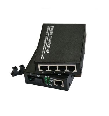 China FTTH Ethernet 4 Port Single Fiber RJ45 10/100/1000M Fiber Industrial Media Converter SFP for sale