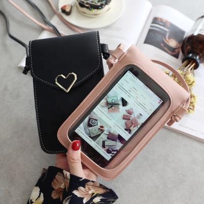 China Wholesale Simple Mobile Phone Case Bag Shoulder Anti-fall Ladies PU Leather Wallet With String for sale