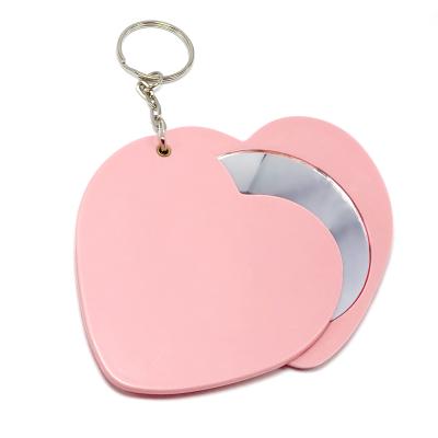 China Custom Logo Heart Pocket Mirror Shaped Compact Makeup Mirror with Key Chain, Single Side Portable Makeup Mirror for Women for sale