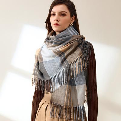 China Decoration Wish Amazon Sell 2021 New Wholesale Winter Plaid Shawl Scarf Women Thickened Warm Cashmere Warm Scarf Tassels Scarf For Women for sale